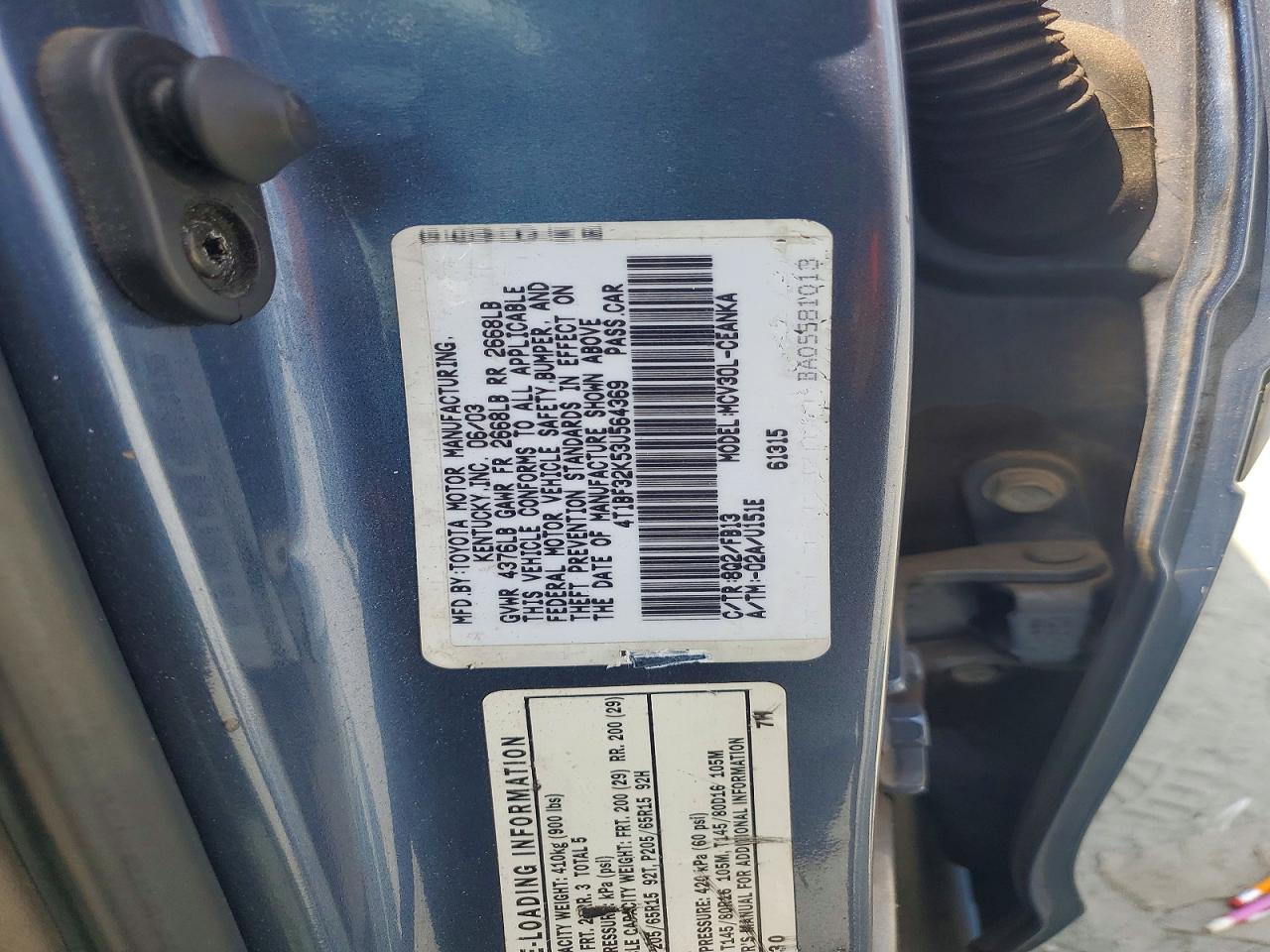 2003 Toyota Camry Le V6 Blue vin: 4T1BF32K53U564369