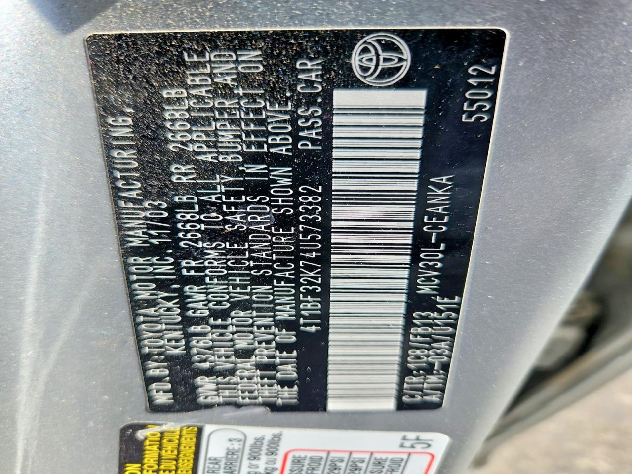 2004 Toyota Camry Le V6 Серебряный vin: 4T1BF32K74U573382