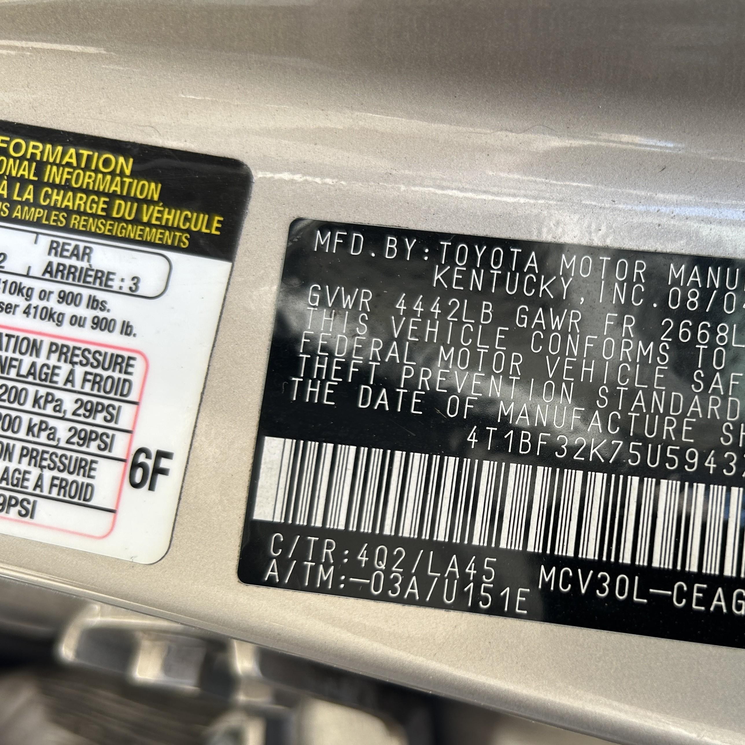 2005 Toyota Camry Xle V6 Silver vin: 4T1BF32K75U594377