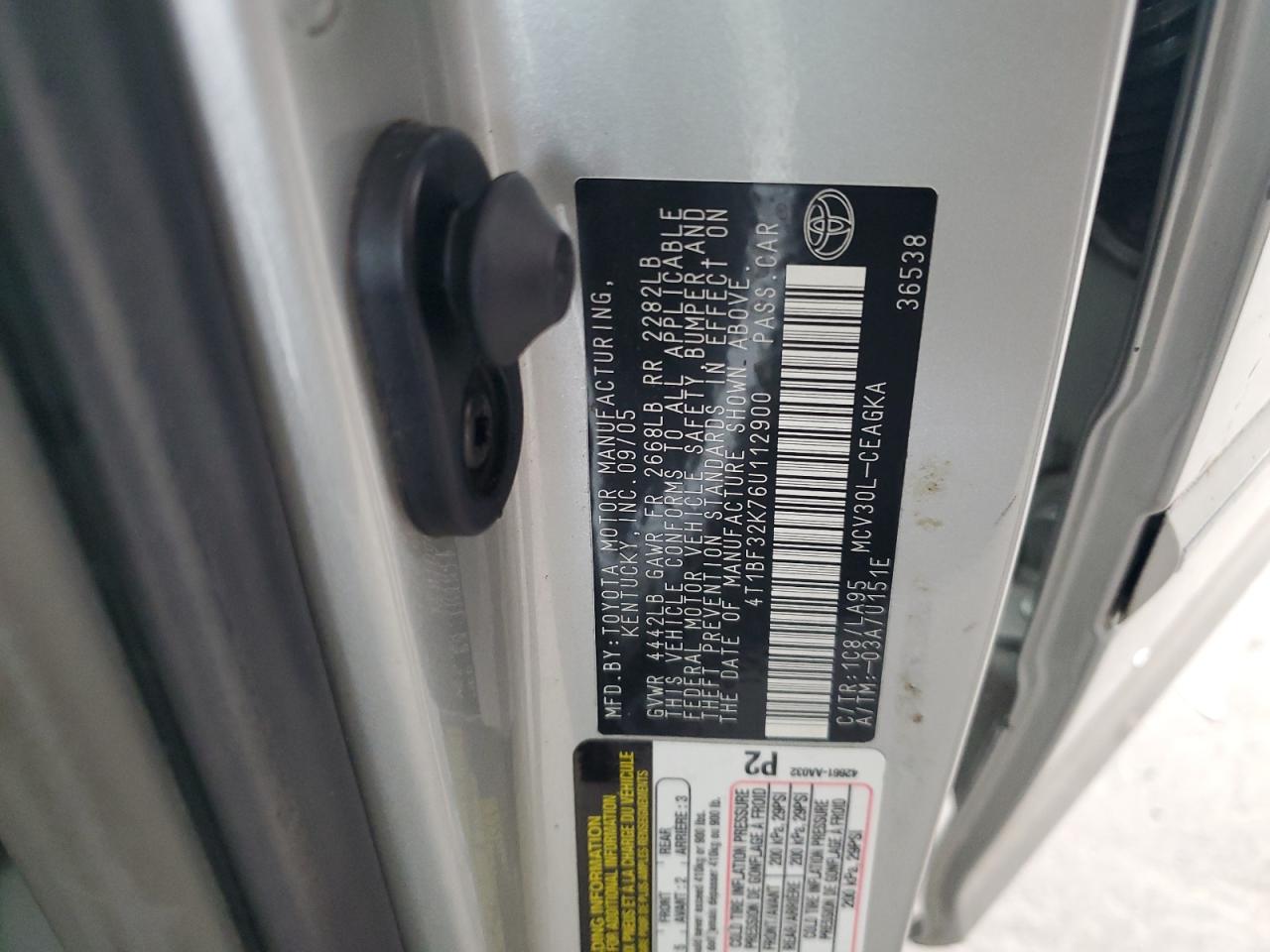 2006 Toyota Camry Xle V6 Silver vin: 4T1BF32K76U112900