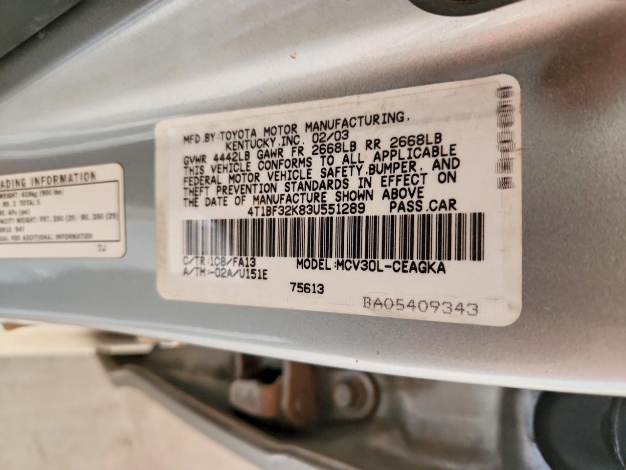 2003 Toyota Camry Xle V6 Tan vin: 4T1BF32K83U551289