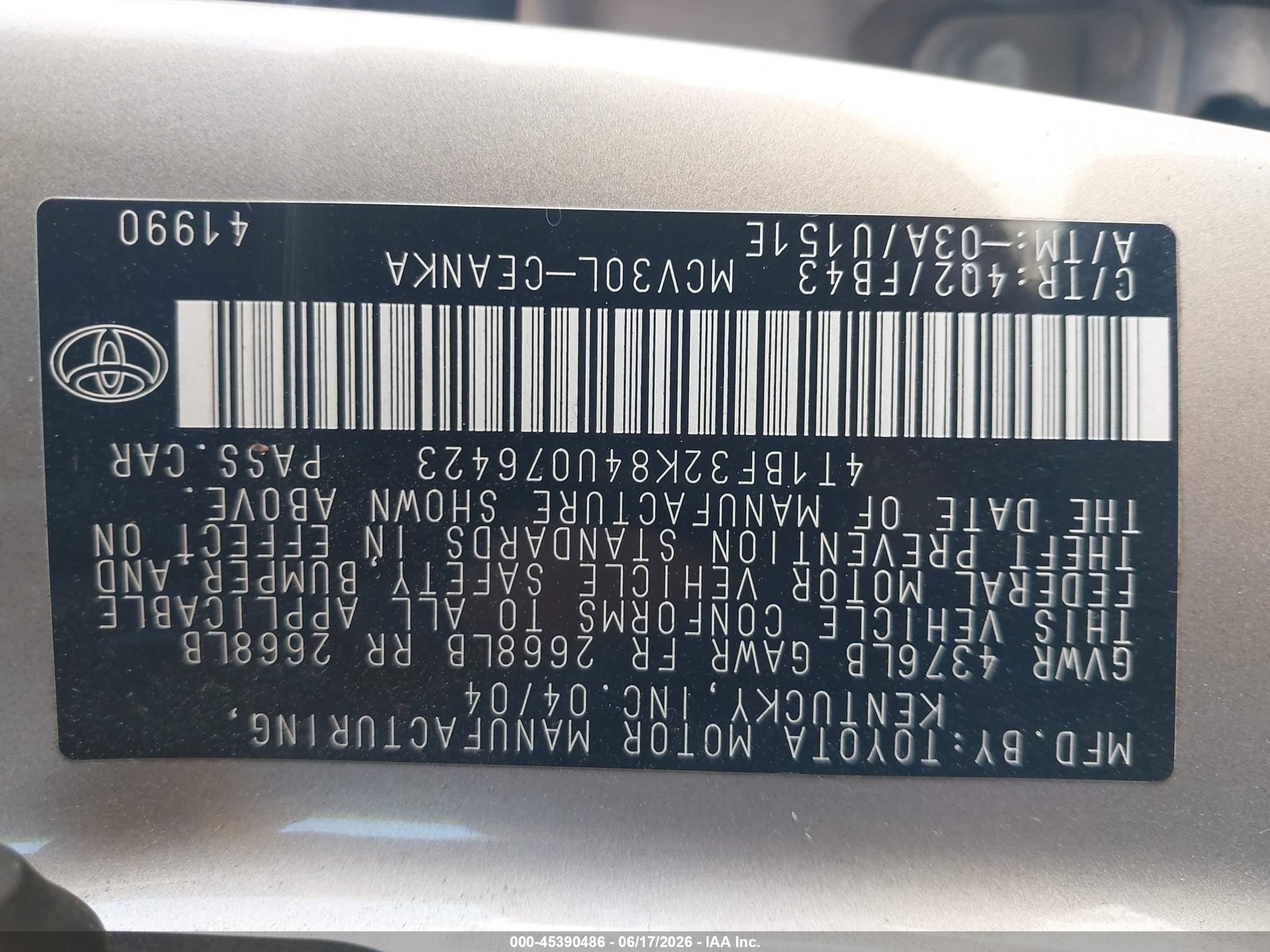 2004 Toyota Camry Le V6 Gray vin: 4T1BF32K84U076423