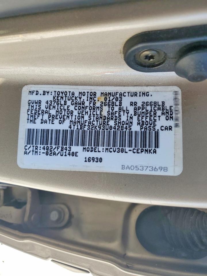 2003 Toyota Camry Le V6 Gold vin: 4T1BF32K93U042845