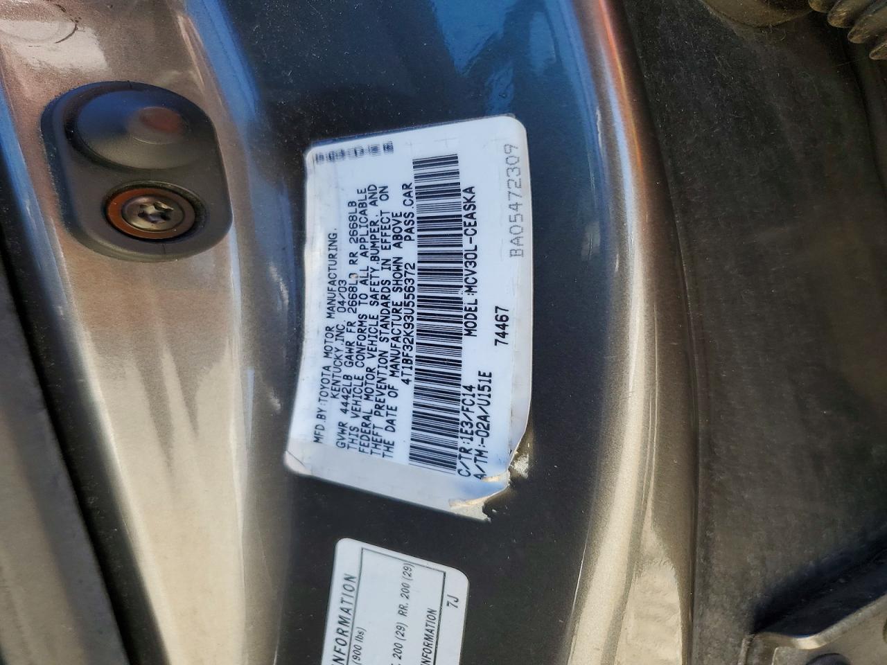 2003 Toyota Camry Se V6 Gray vin: 4T1BF32K93U556372