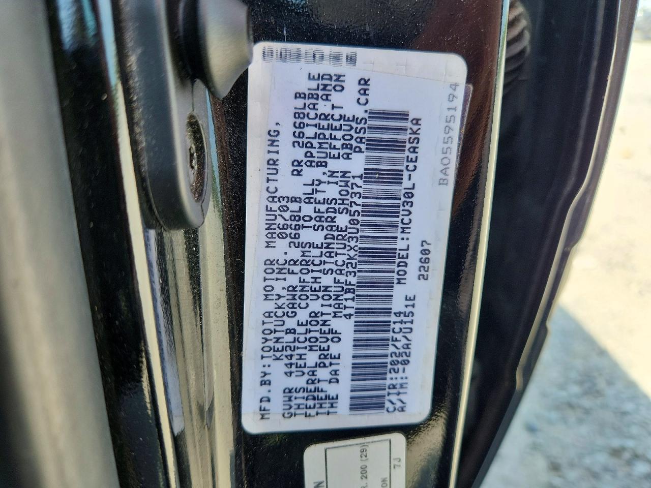 2003 Toyota Camry Se V6 Black vin: 4T1BF32KX3U057371