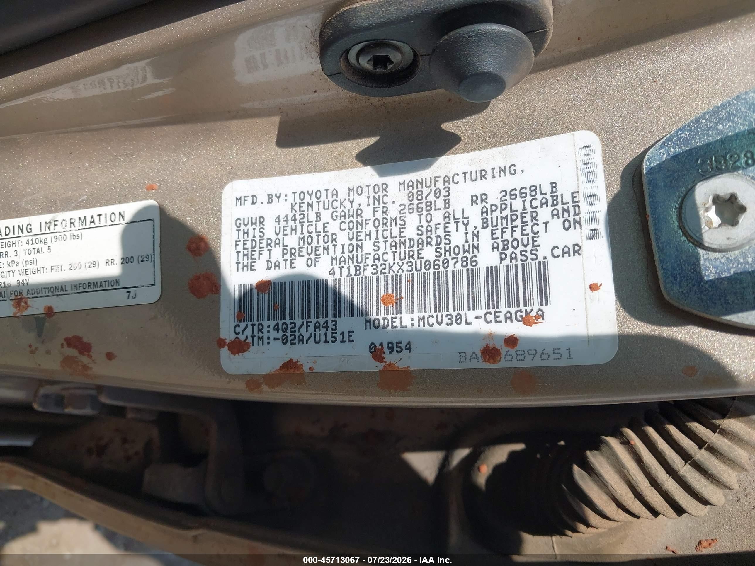 2003 Toyota Camry Xle V6 Tan vin: 4T1BF32KX3U060786