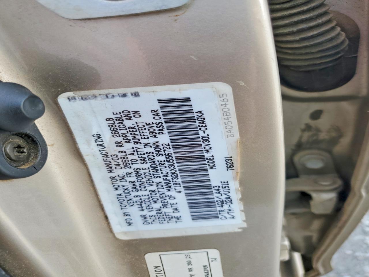 2003 Toyota Camry Xle V6 Gold vin: 4T1BF32KX3U556722