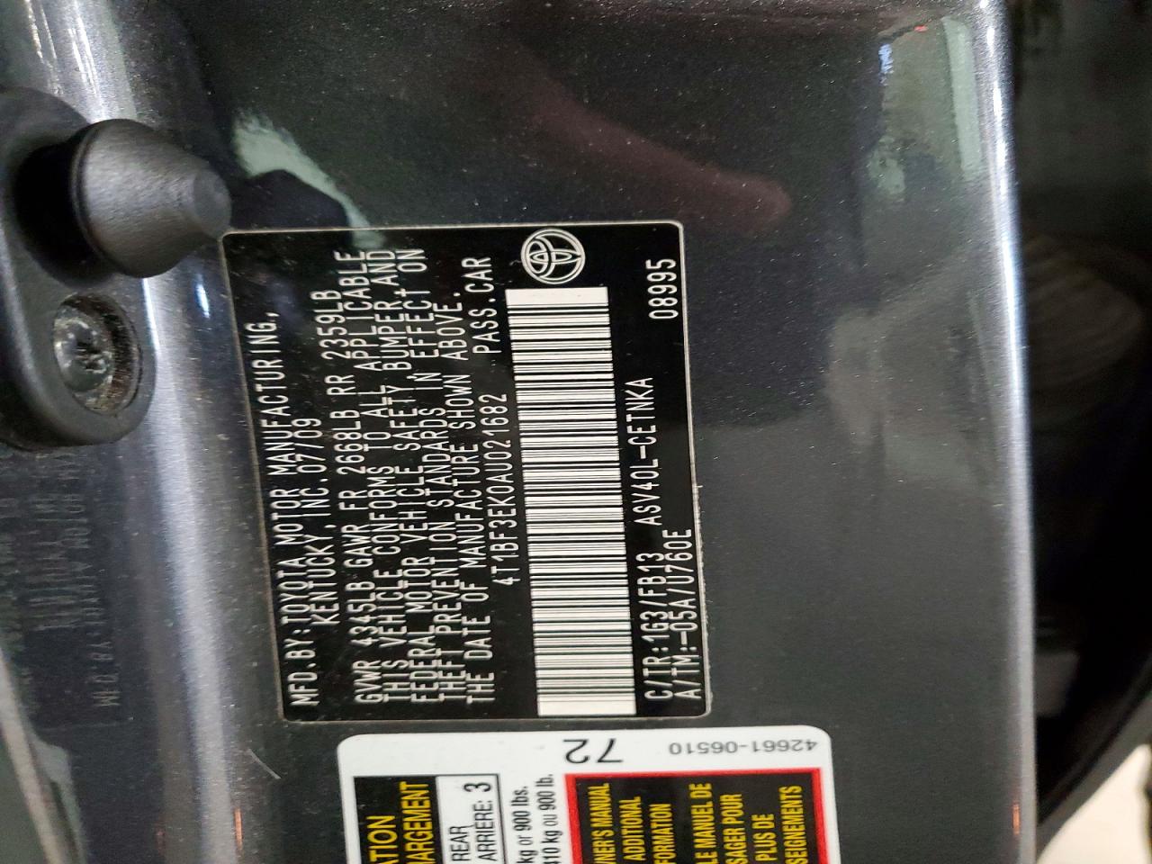 2010 Toyota Camry Le Gray vin: 4T1BF3EK0AU021682