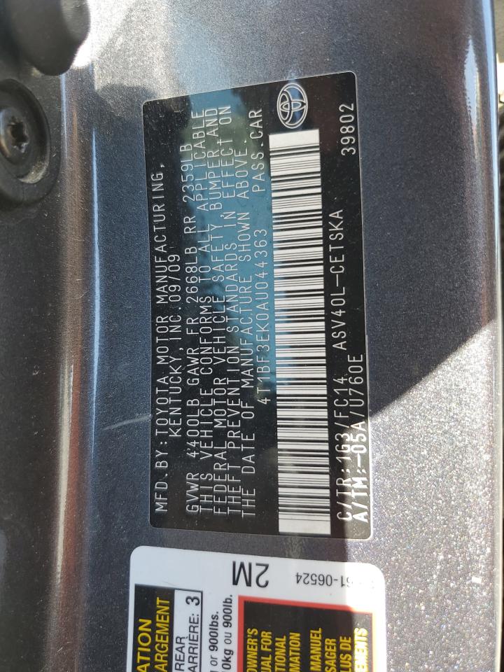 2010 Toyota Camray Black vin: 4T1BF3EK0AU044363