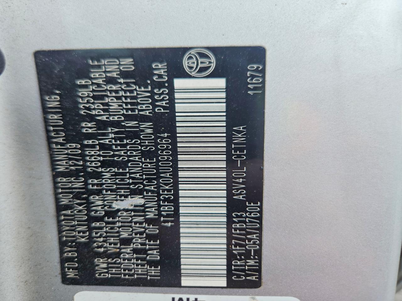 2010 Toyota Camry Le Silver vin: 4T1BF3EK0AU096964