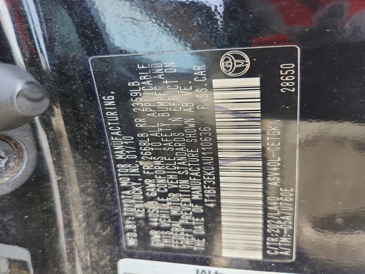 2010 Toyota Camry Xle Black vin: 4T1BF3EK0AU110636