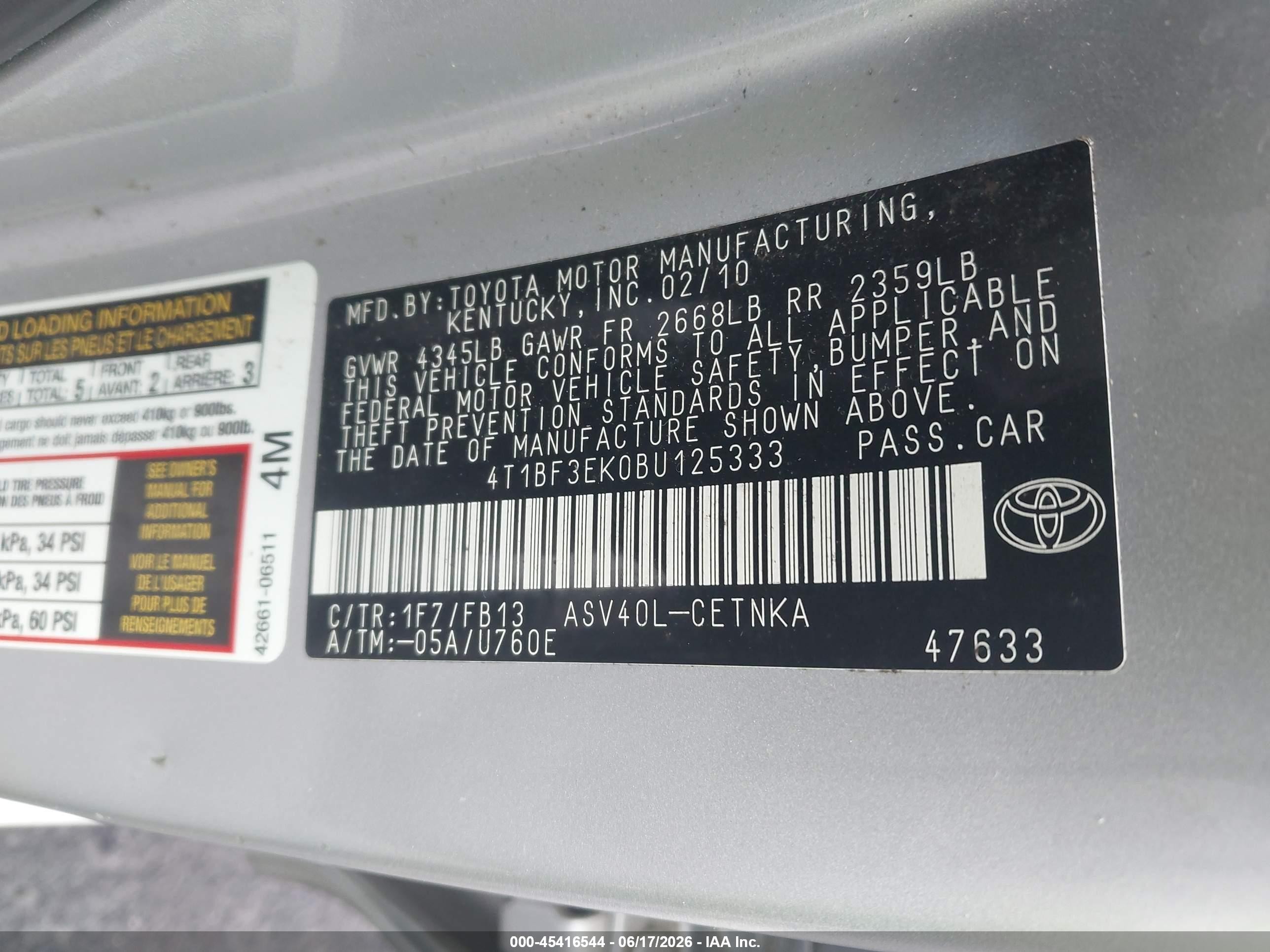2011 Toyota Camry Le Silver vin: 4T1BF3EK0BU125333