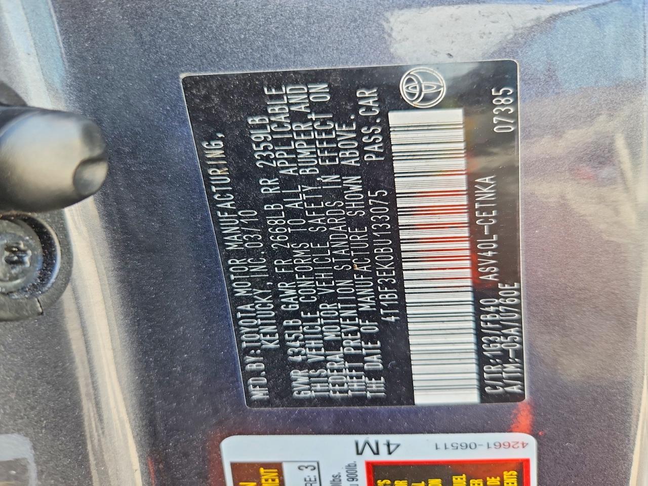 2011 Toyota Camry Le Gray vin: 4T1BF3EK0BU133075