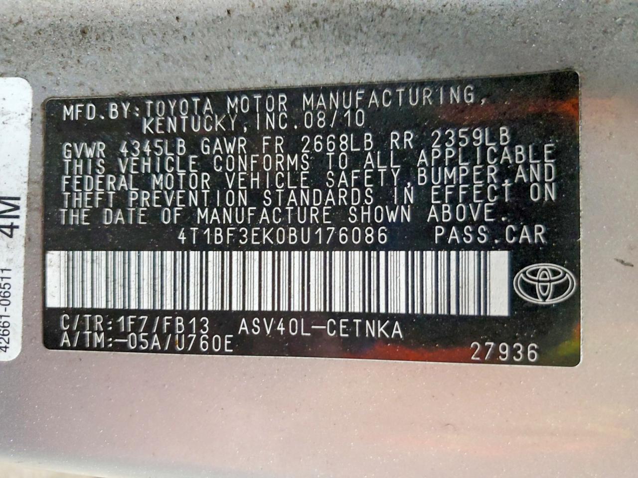 2011 Toyota Camry Le Silver vin: 4T1BF3EK0BU176086
