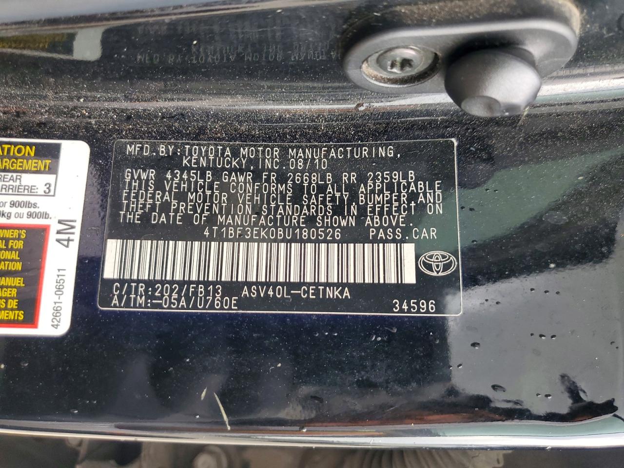 2011 Toyota Camry Le Black vin: 4T1BF3EK0BU180526