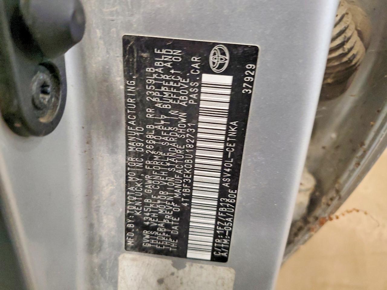 2011 Toyota Camry Le Silver vin: 4T1BF3EK0BU182731