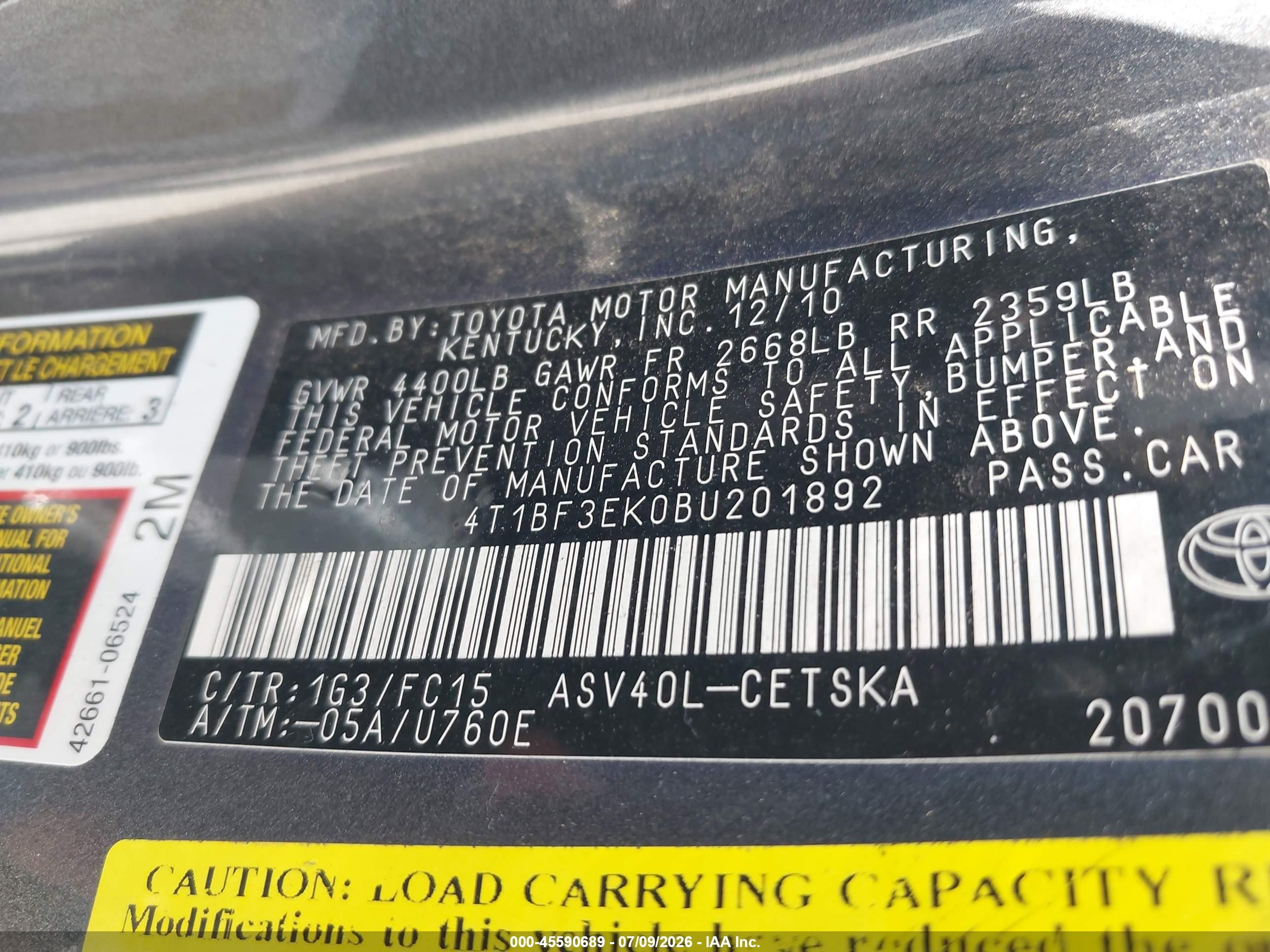 2011 Toyota Camry Se Gray vin: 4T1BF3EK0BU201892