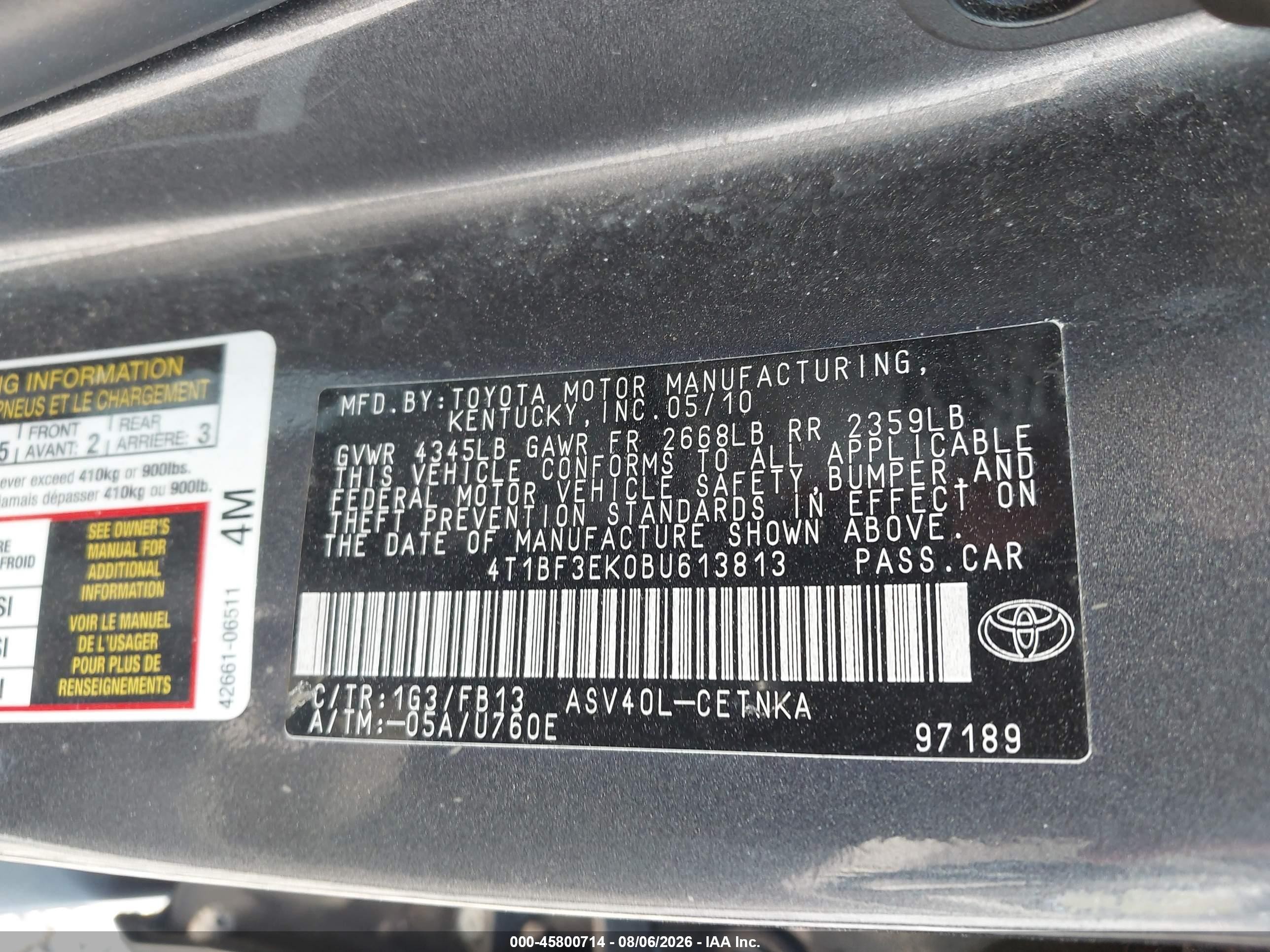 2011 Toyota Camry Le Gray vin: 4T1BF3EK0BU613813