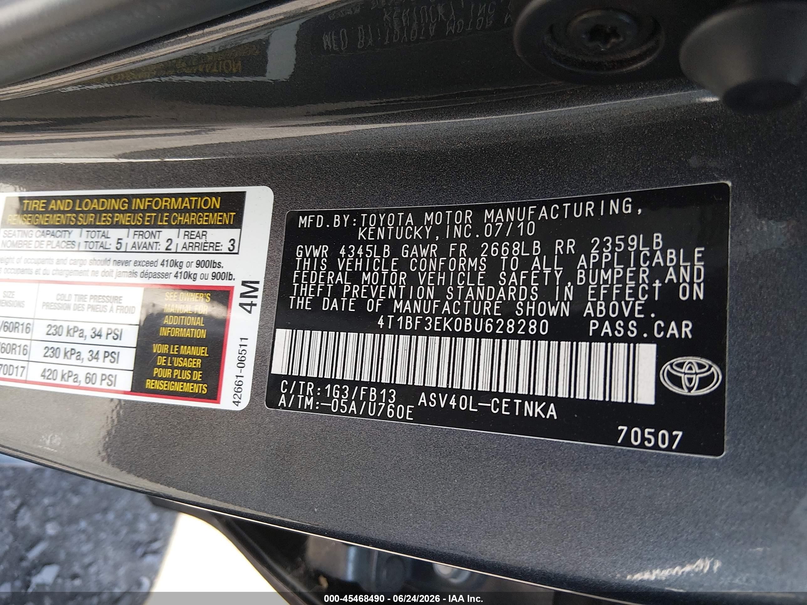 2011 Toyota Camry Le Gray vin: 4T1BF3EK0BU628280