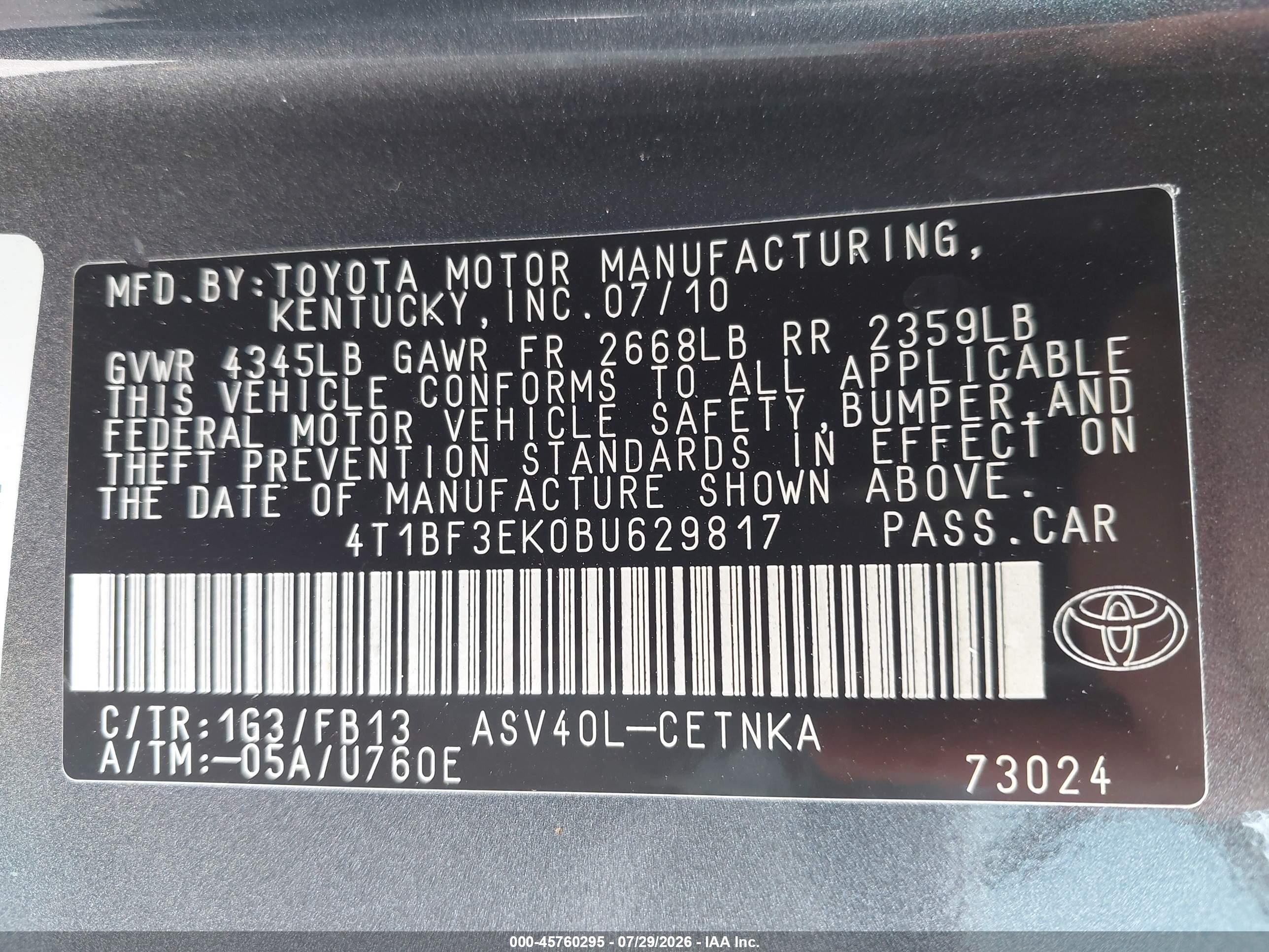 2011 Toyota Camry Le Gray vin: 4T1BF3EK0BU629817