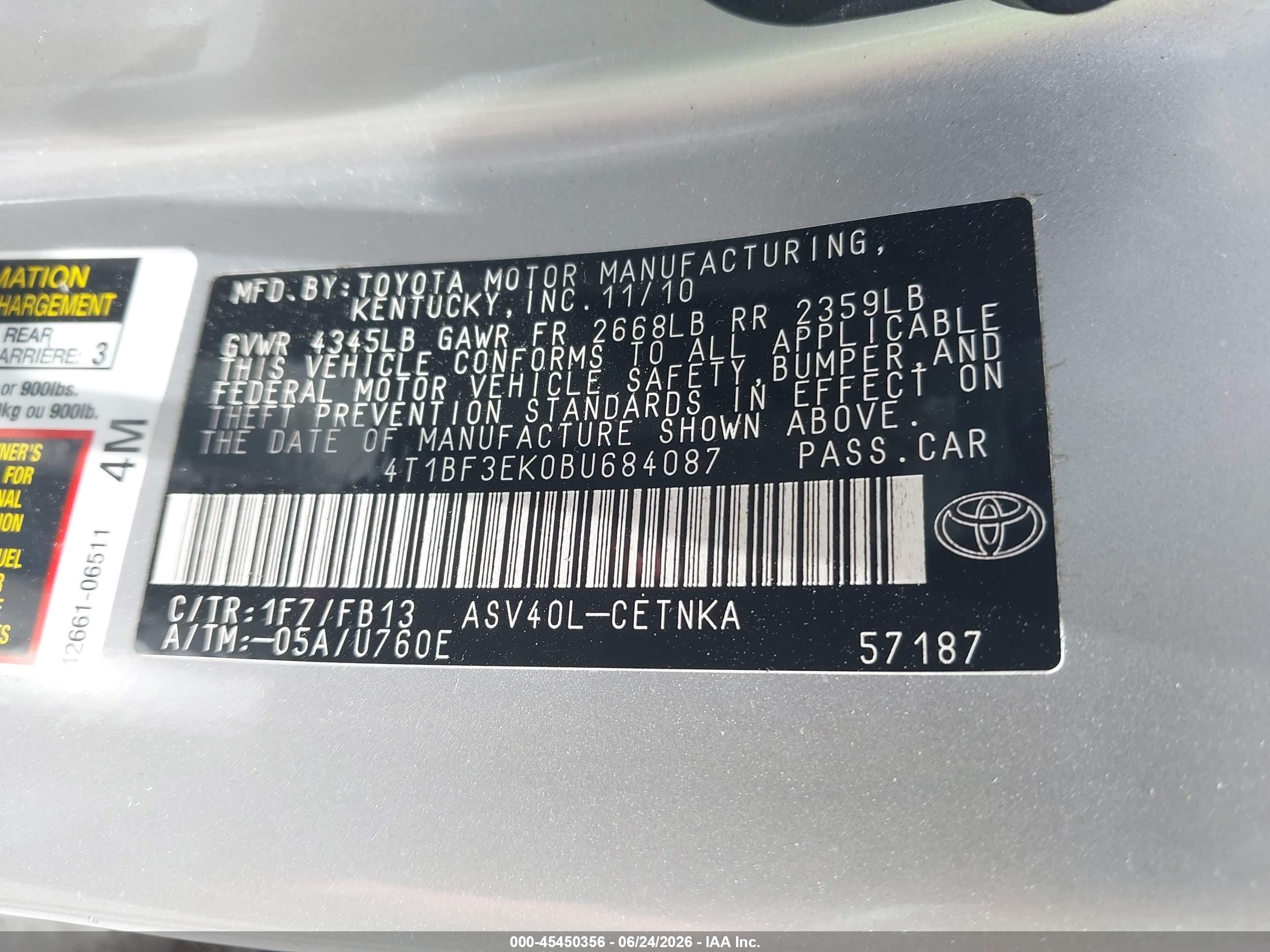 2011 Toyota Camry Le Silver vin: 4T1BF3EK0BU684087