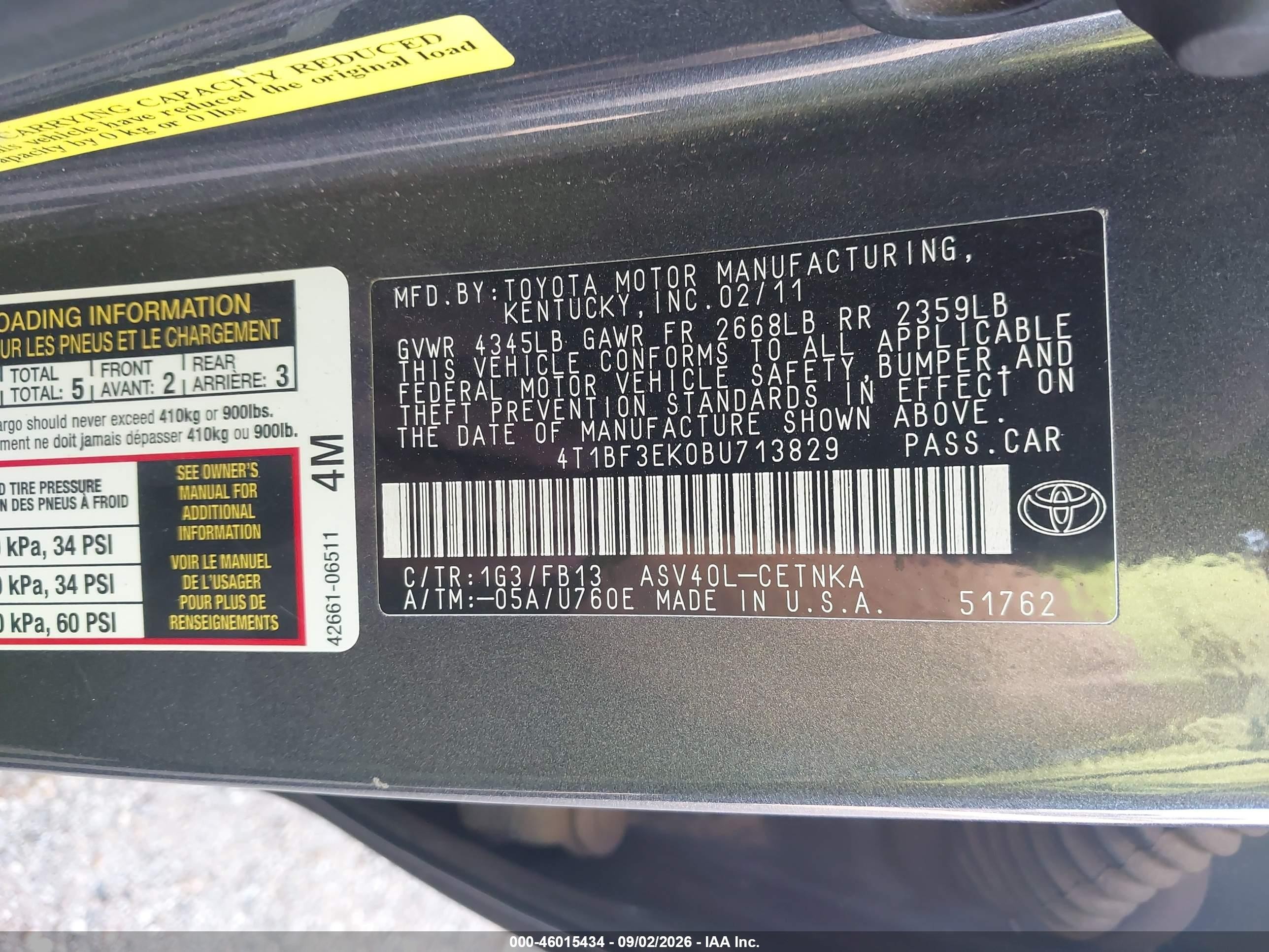 2011 Toyota Camry Le Gray vin: 4T1BF3EK0BU713829