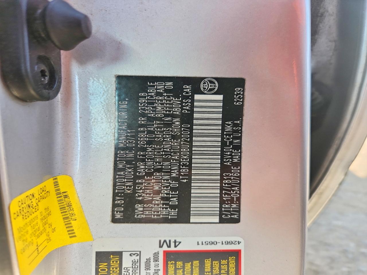 2011 Toyota Camry Le Silver vin: 4T1BF3EK0BU720070
