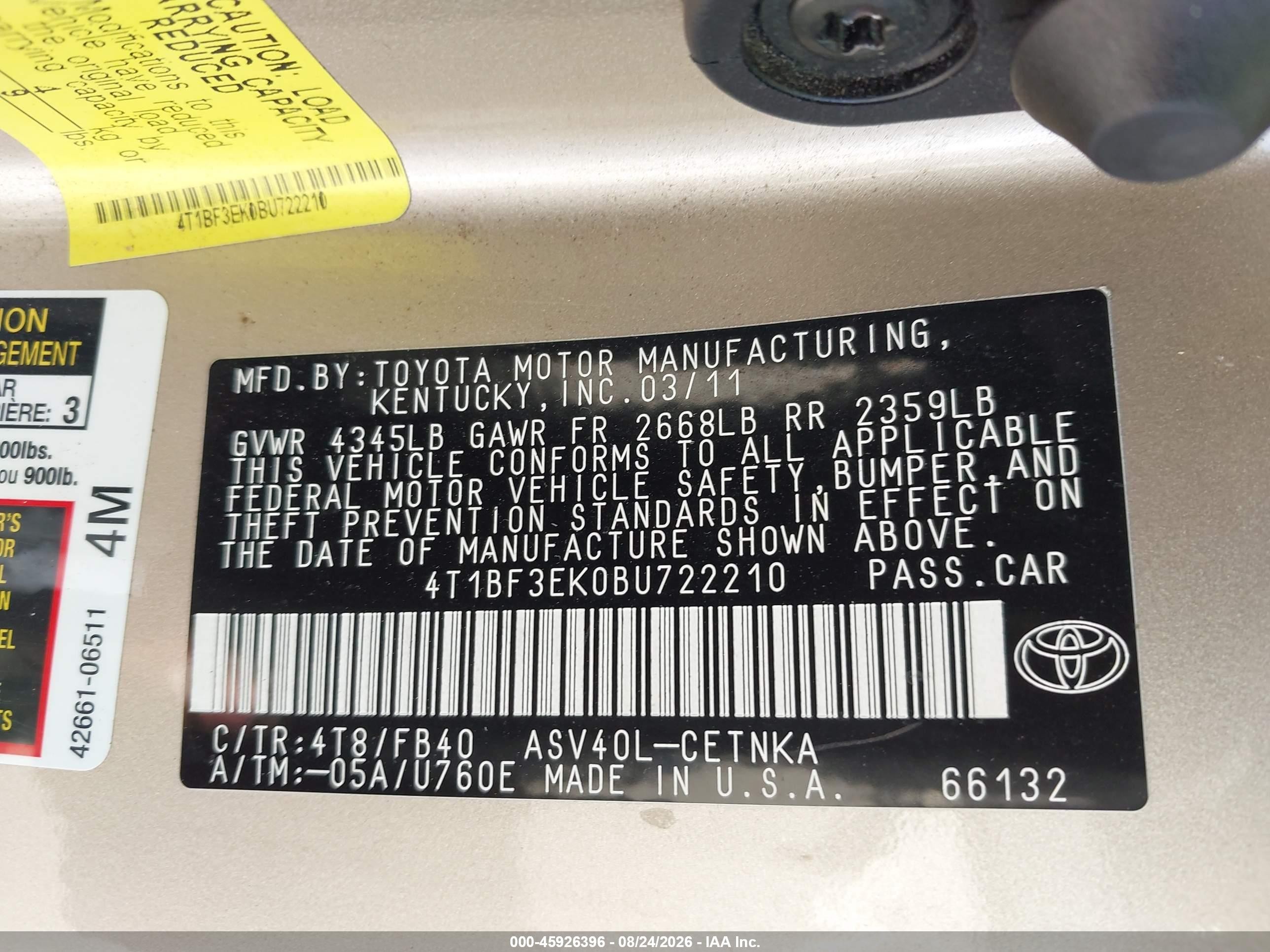 2011 Toyota Camry Le Золотой vin: 4T1BF3EK0BU722210