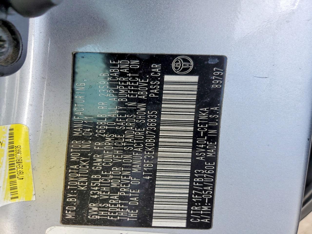 2011 Toyota Camry Le Silver vin: 4T1BF3EK0BU736835