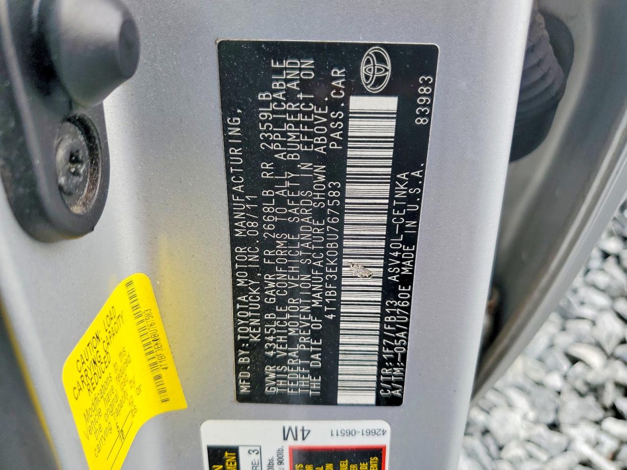 2011 Toyota Camry Le Silver vin: 4T1BF3EK0BU767583