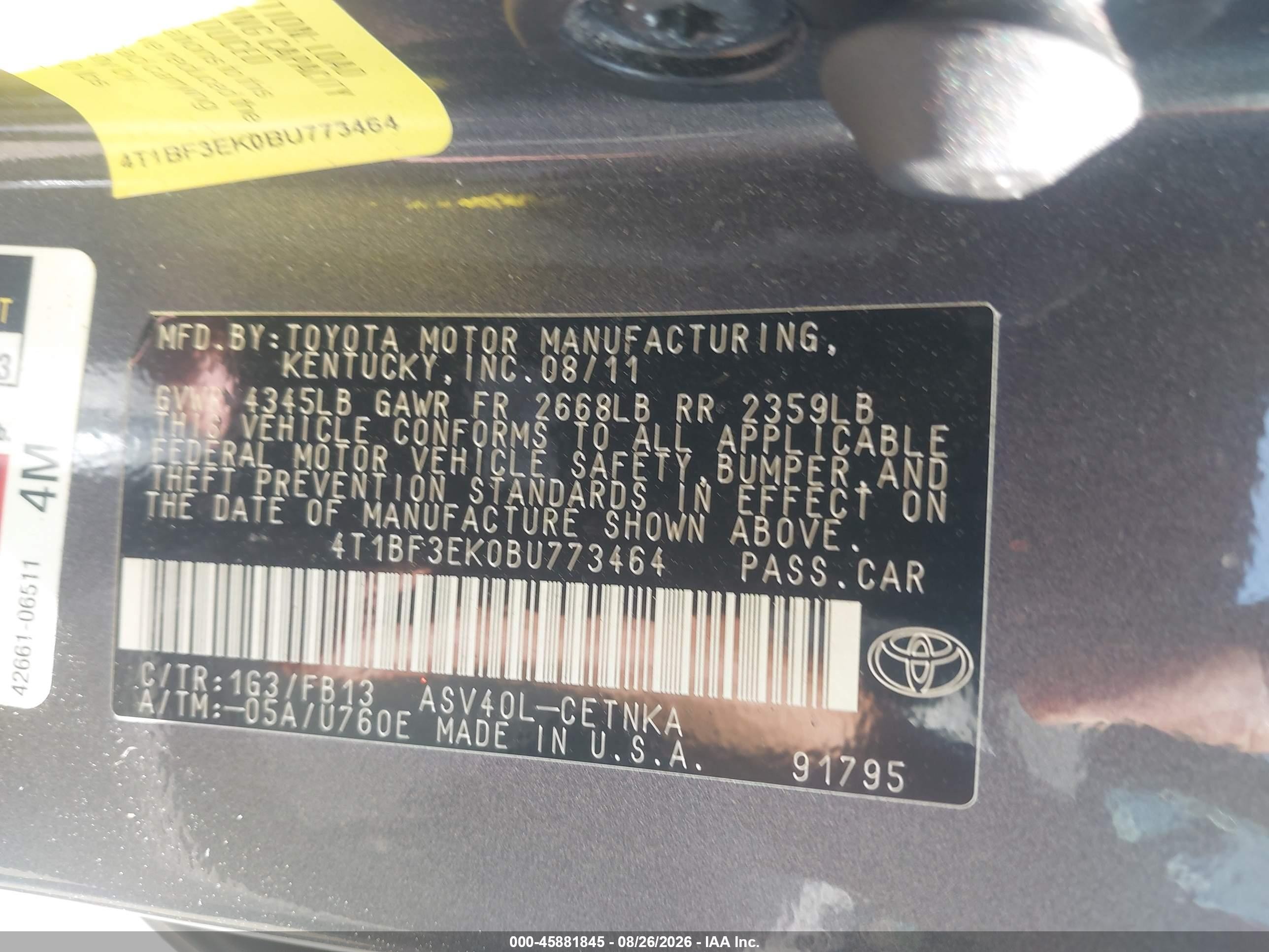 2011 Toyota Camry Le Gray vin: 4T1BF3EK0BU773464