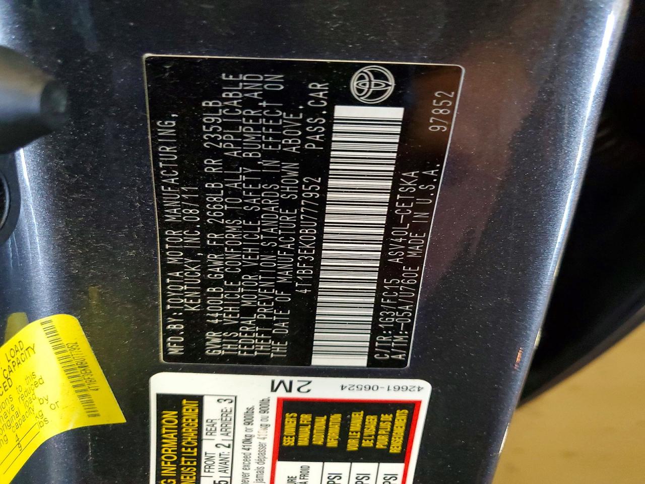 2011 Toyota Camry Se Gray vin: 4T1BF3EK0BU777952