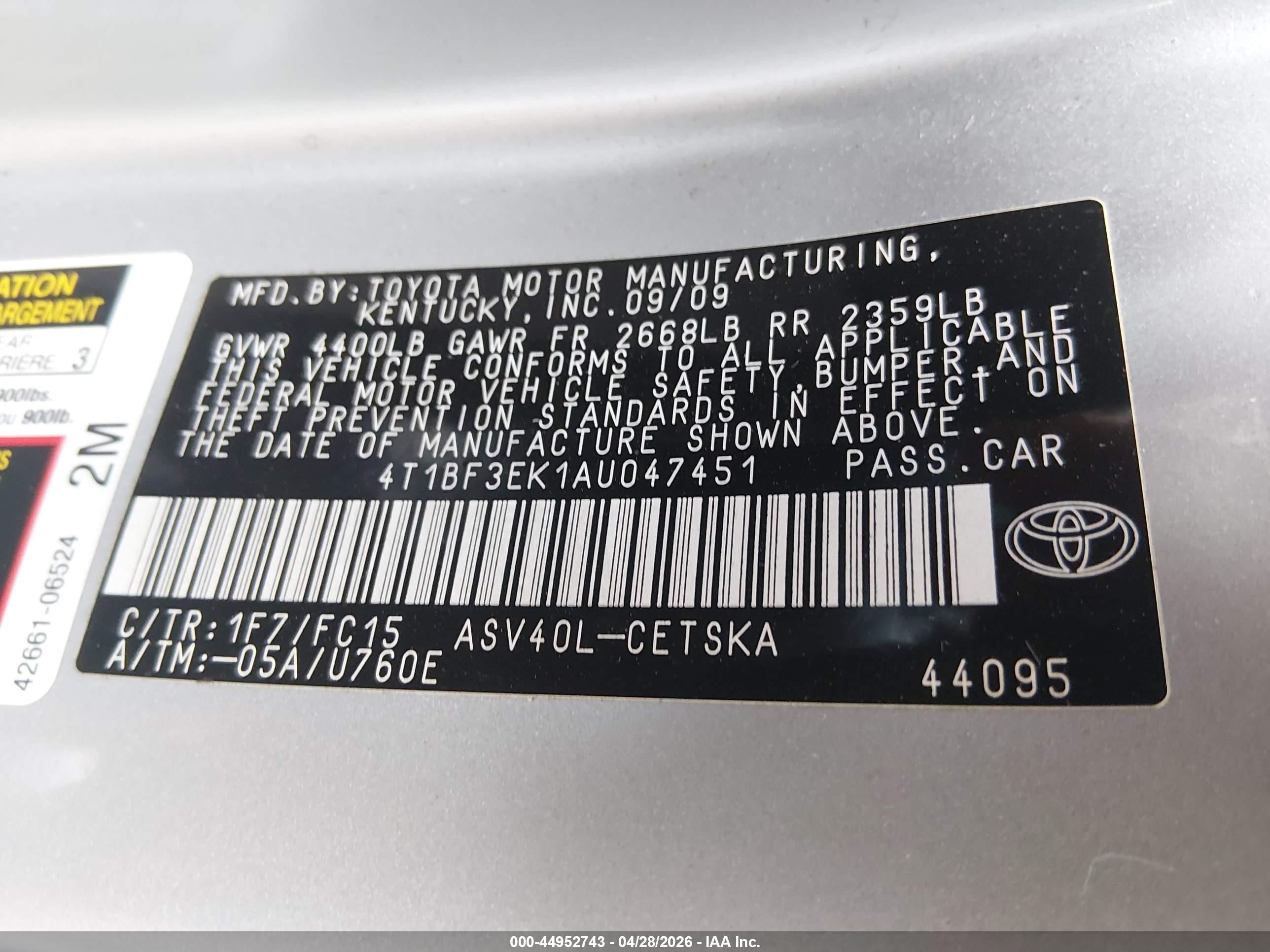 2010 Toyota Camry Se Серебряный vin: 4T1BF3EK1AU047451