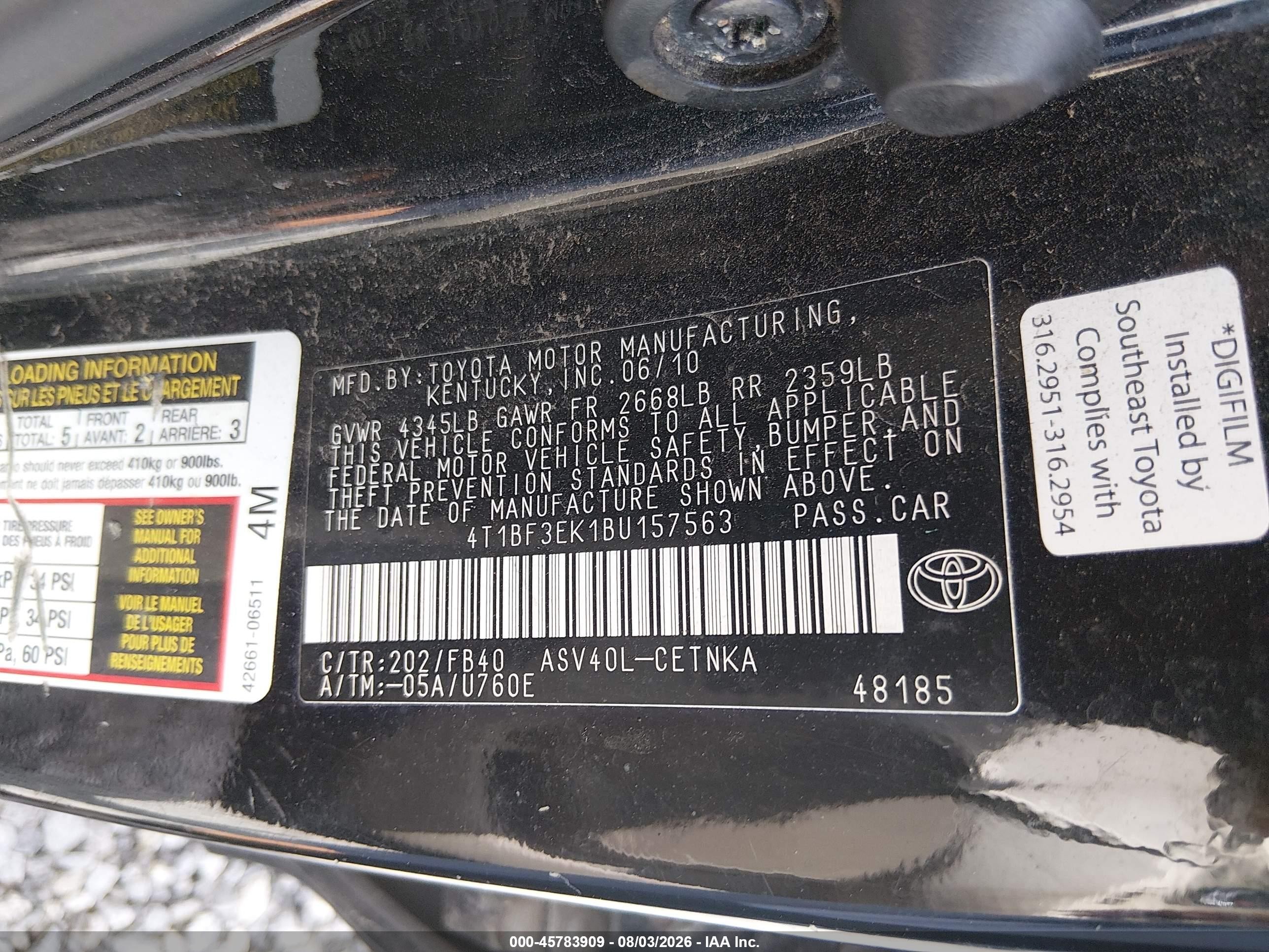 2011 Toyota Camry Le Black vin: 4T1BF3EK1BU157563