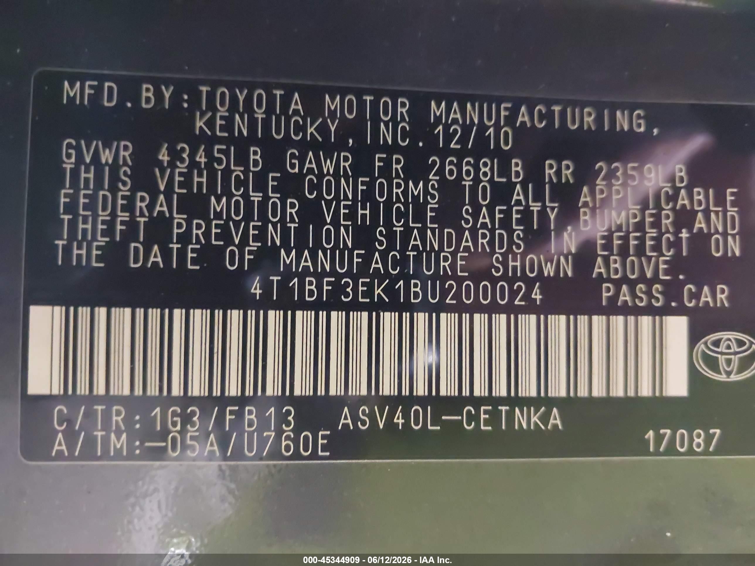 2011 Toyota Camry Le Gray vin: 4T1BF3EK1BU200024