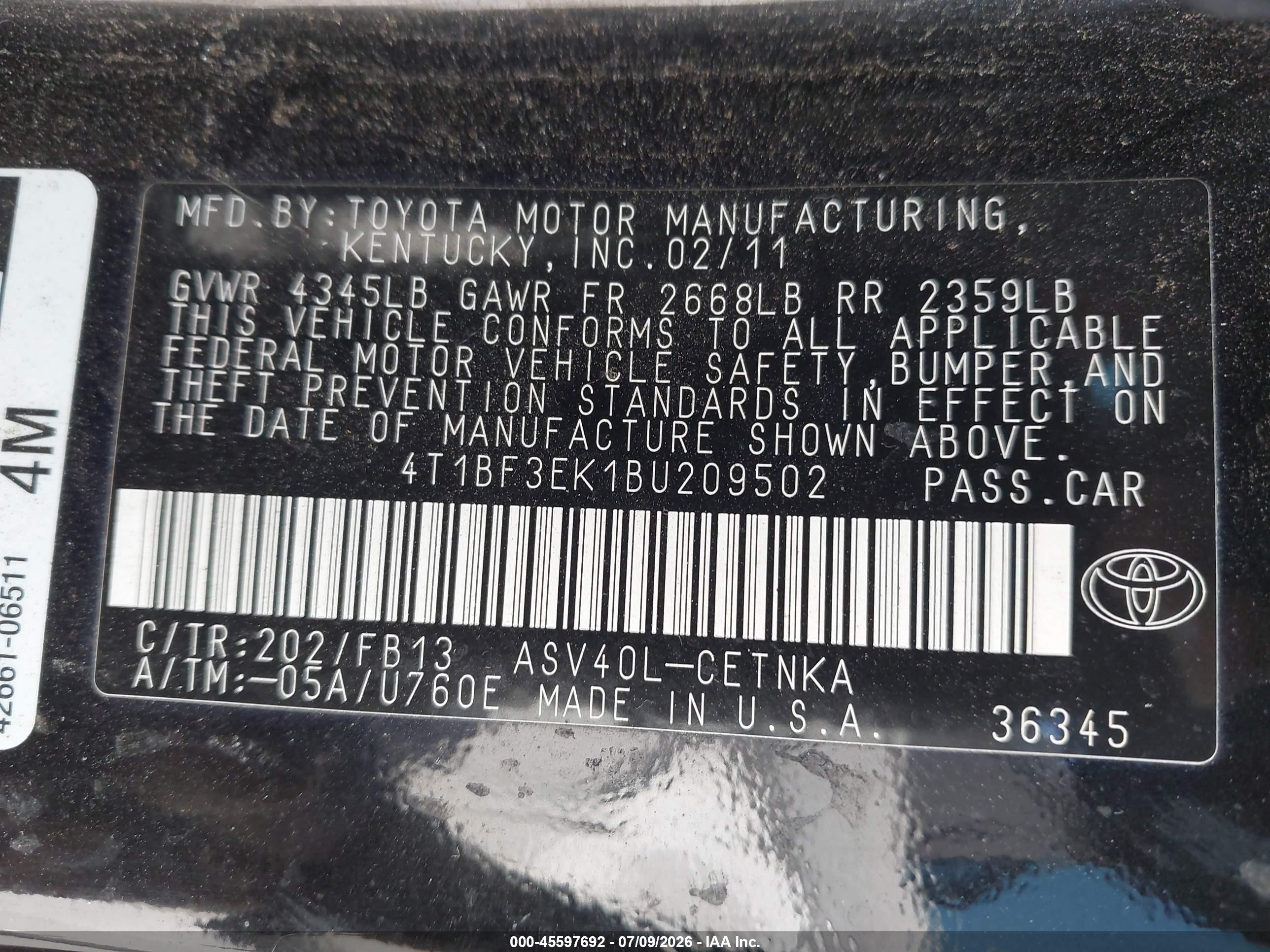 2011 Toyota Camry Le Черный vin: 4T1BF3EK1BU209502