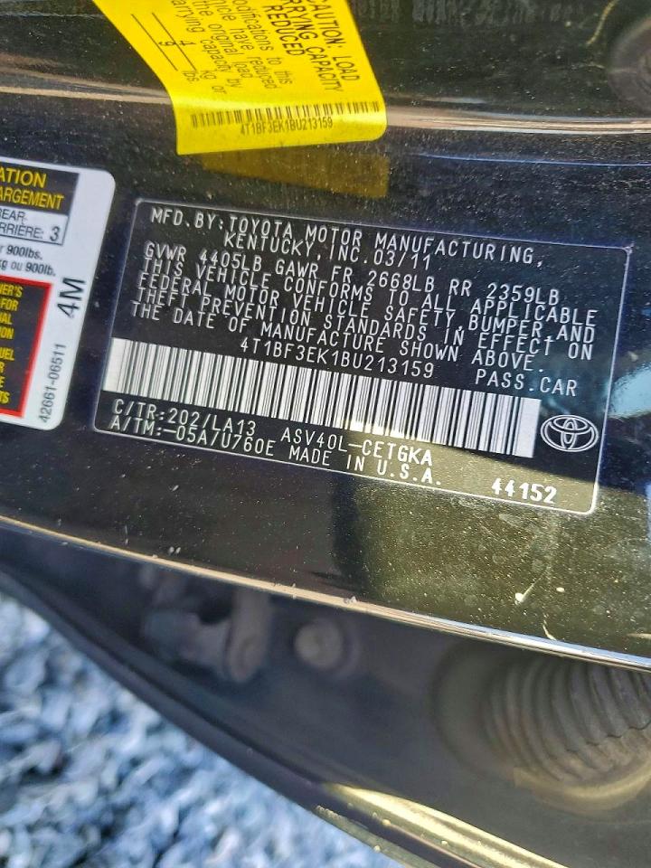 2011 Toyota Camry Base Black vin: 4T1BF3EK1BU213159