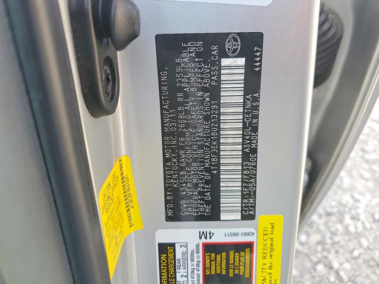 2011 Toyota Camry Le Silver vin: 4T1BF3EK1BU213291
