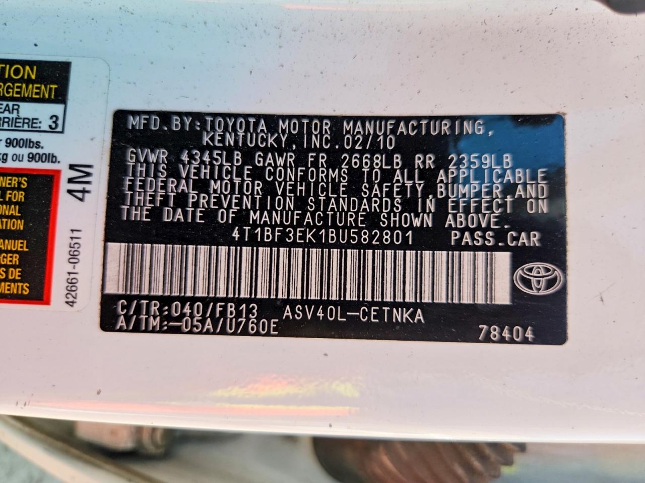 2011 Toyota Camry Le White vin: 4T1BF3EK1BU582801