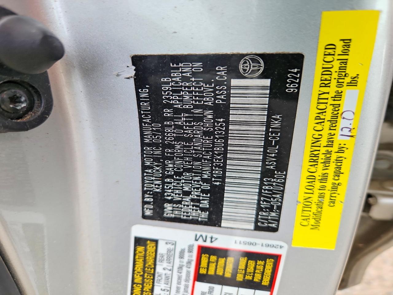 2011 Toyota Camry Le Silver vin: 4T1BF3EK1BU613254