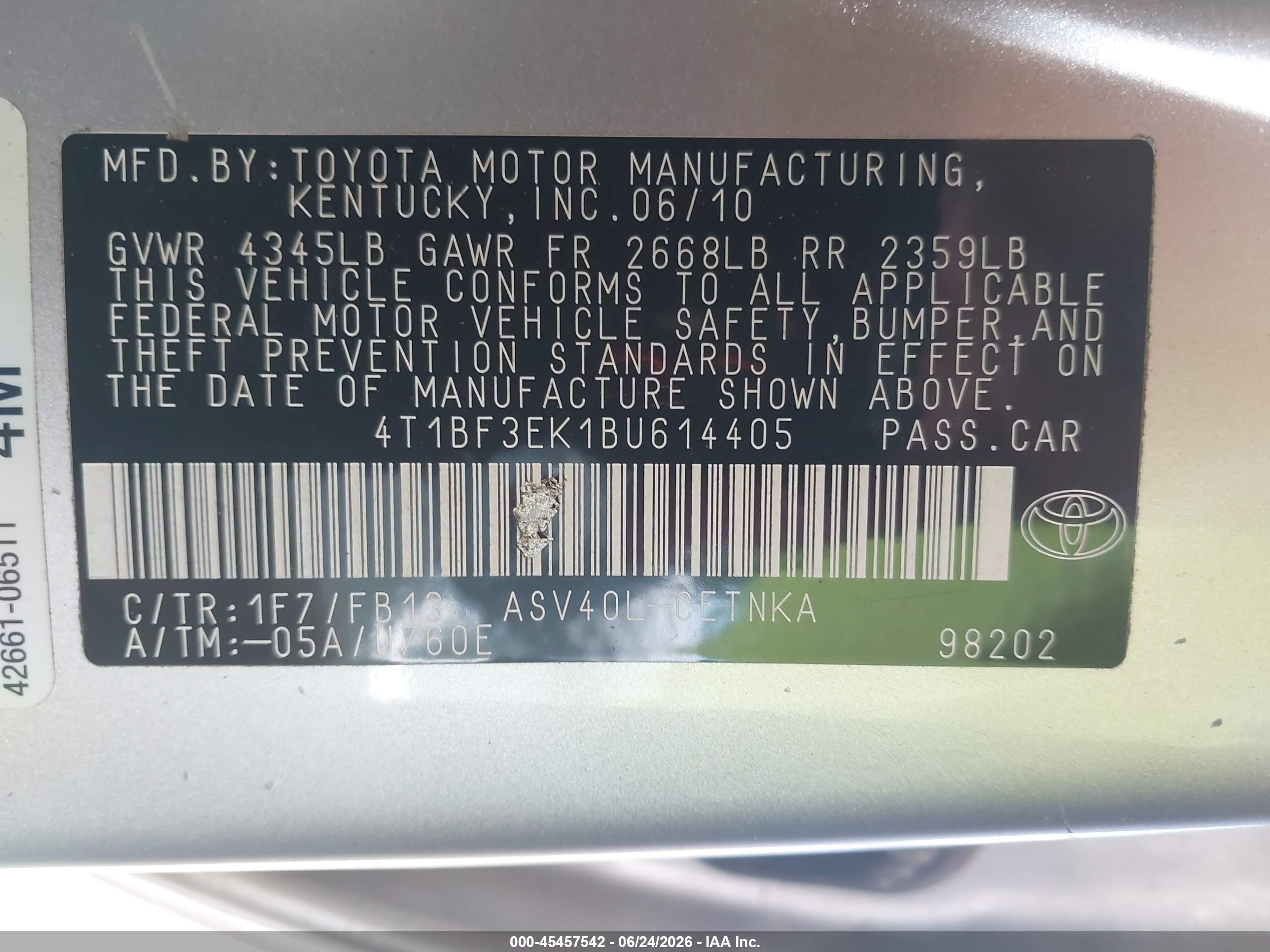2011 Toyota Camry Le Silver vin: 4T1BF3EK1BU614405