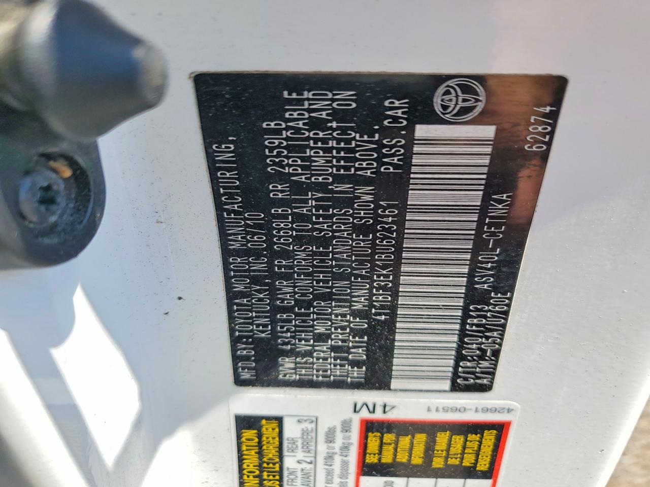 2011 Toyota Camry Le White vin: 4T1BF3EK1BU623461