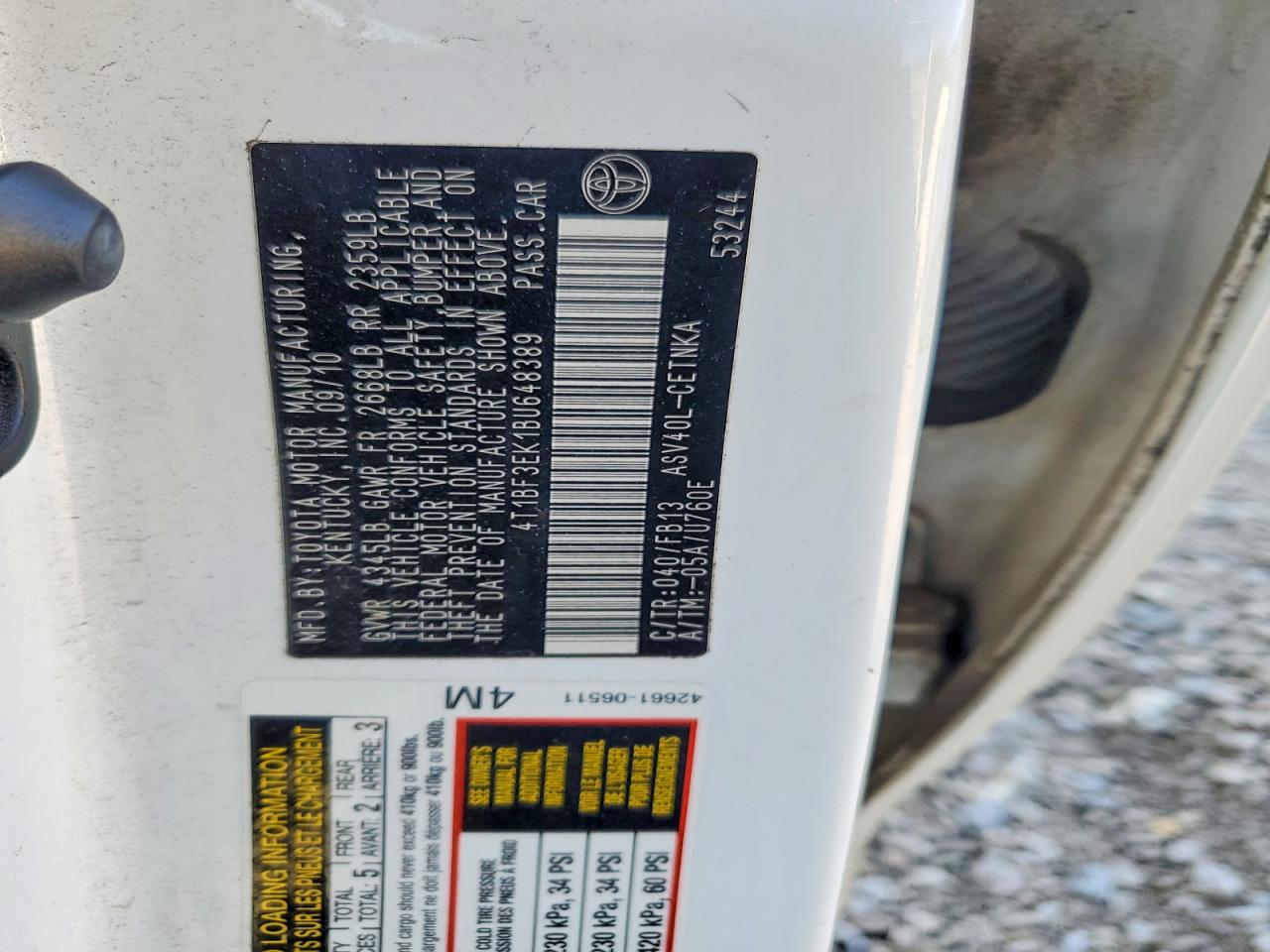 2011 Toyota Camry Le White vin: 4T1BF3EK1BU648389