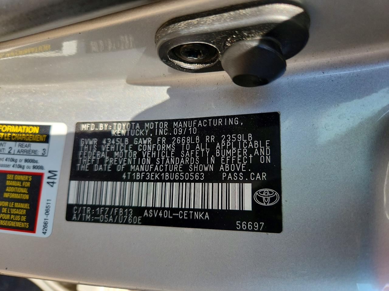 2011 Toyota Camry Le Серебряный vin: 4T1BF3EK1BU650563
