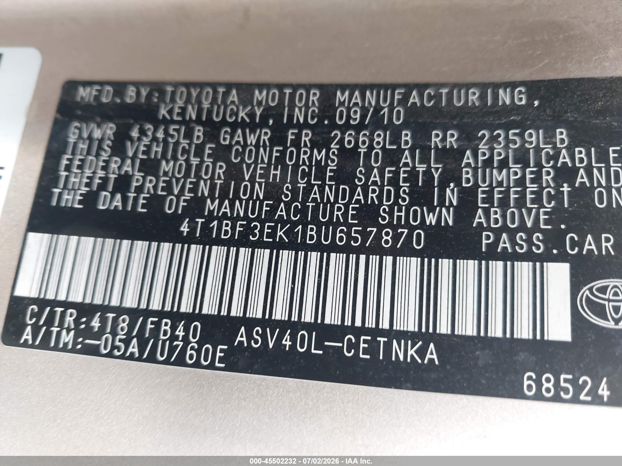 2011 Toyota Camry Le Бежевый vin: 4T1BF3EK1BU657870