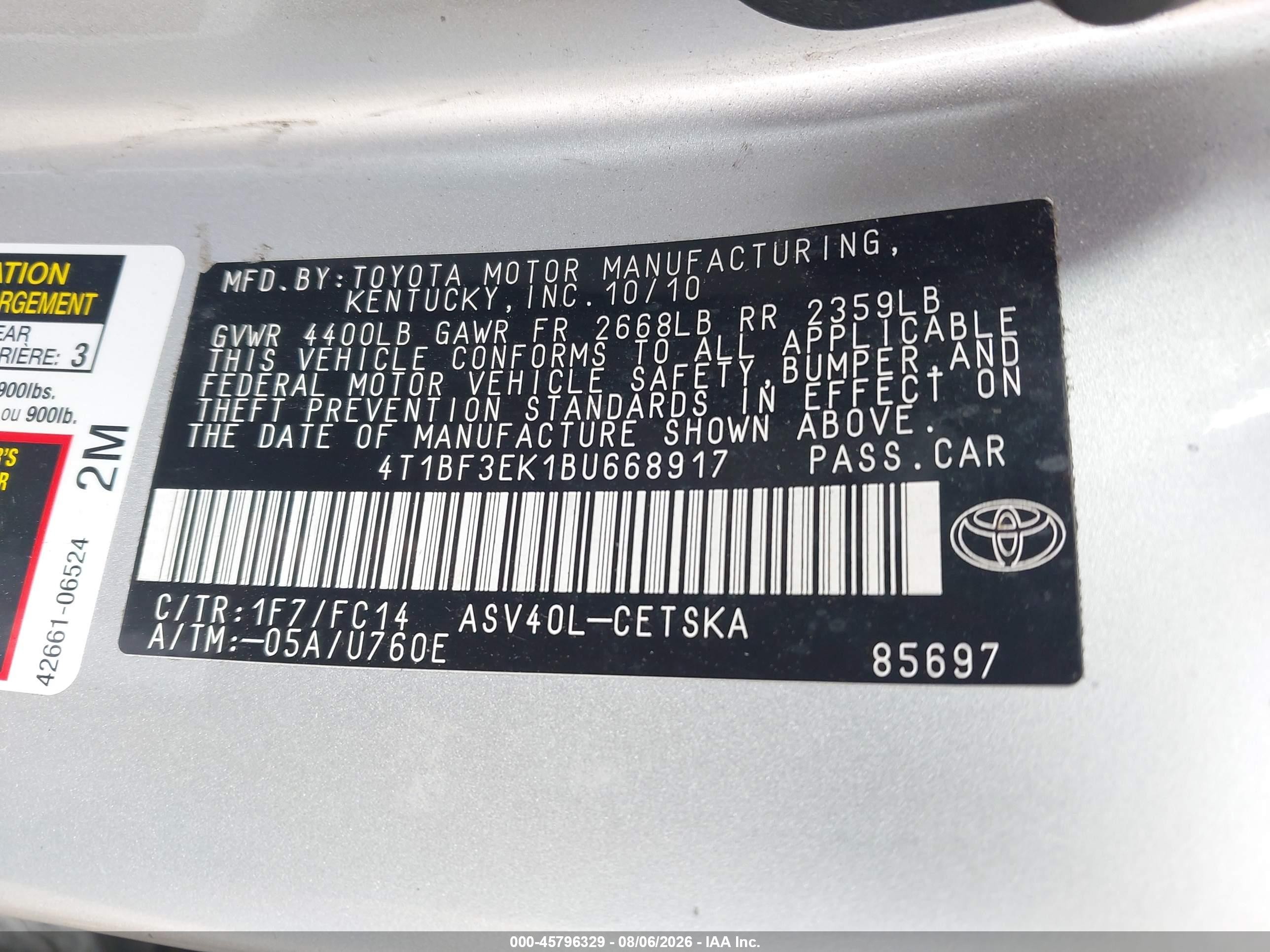 2011 Toyota Camry Se Серебряный vin: 4T1BF3EK1BU668917