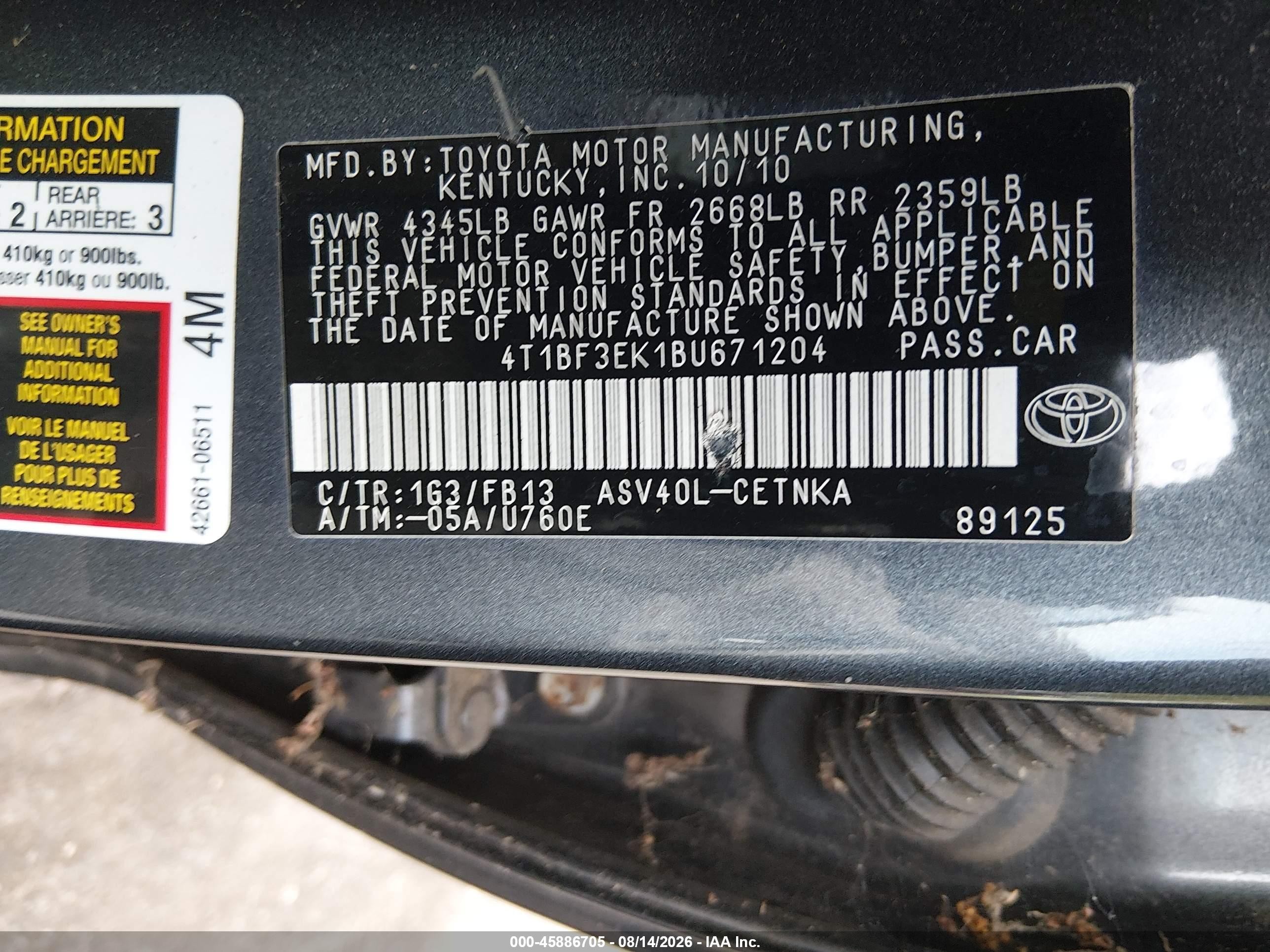 2011 Toyota Camry Le Черный vin: 4T1BF3EK1BU671204