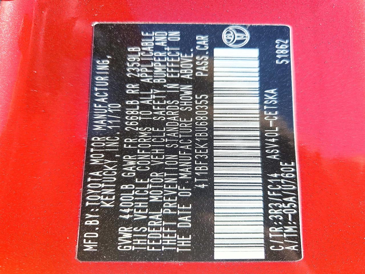 2011 Toyota Camry Se Красный vin: 4T1BF3EK1BU680355