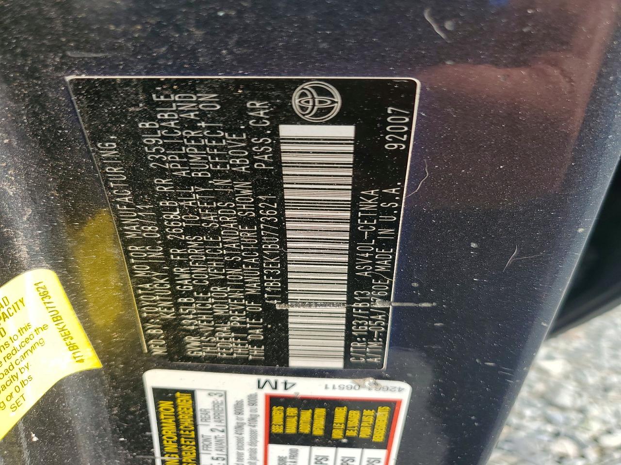 2011 Toyota Camry Le Charcoal vin: 4T1BF3EK1BU773621