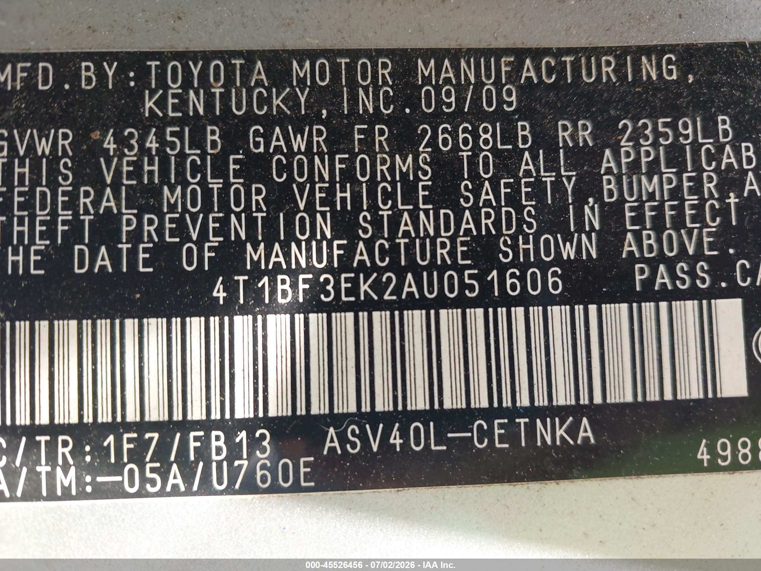 2010 Toyota Camry Le Silver vin: 4T1BF3EK2AU051606